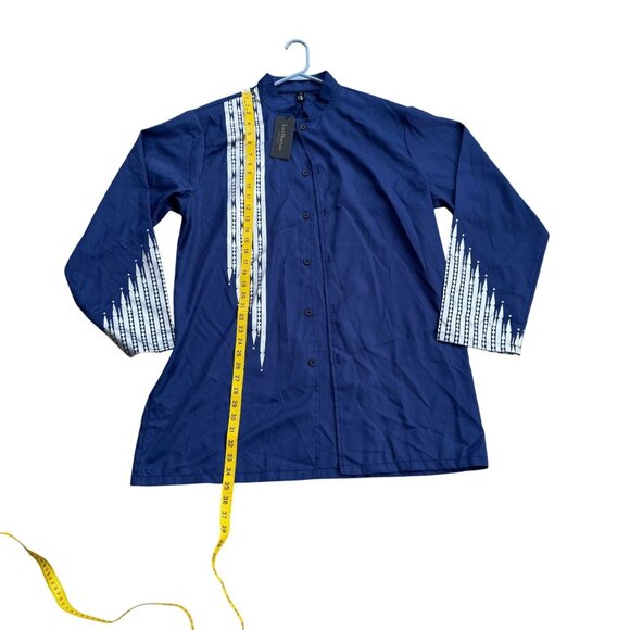 LucMattan Mens Button-Down Shirt Navy Blue XL Cotton Long Sleeve Printed New Wit - Picture 5 of 11